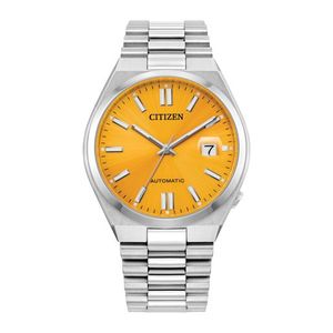 Mens TSUYOSA Automatic Silver-Tone Stainless Steel Watch Yellow Dial Product Image