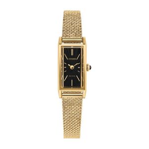 Ladies Fio Eco-Drive Gold-Tone Stainless Steel Rectangle Watch Black Dial Product Image