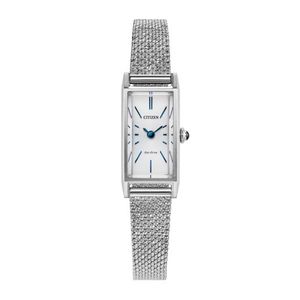 Ladies Fio Eco-Drive Silver-Tone Stainless Steel Rectangle Watch White Dial Product Image