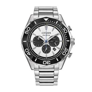 Mens Endeavor Chronograph Eco-Drive Stainless Steel Watch White Dial Product Image