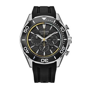 Mens Endeavor Chronograph Eco-Drive Black Polyurethane Strap Watch Black Dial Product Image