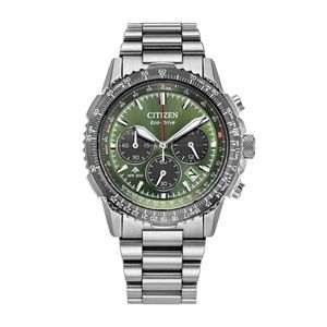 Mens Promaster Navihawk Chronograph Eco-Drive Silver-Tone SS Watch Green Dial Product Image