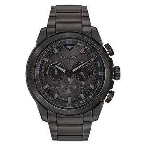 Mens Ecosphere Eco-Drive Black Ion-Plated Stainless Steel Watch Black Dial Product Image