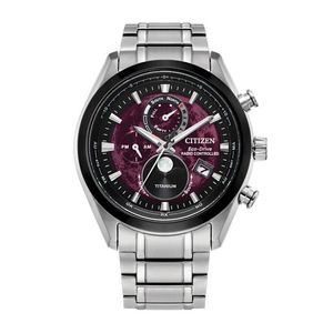 Mens Tsuki-Yomi A-T Eco-Drive Silver-Tone Super Titanium Watch Red Dial Product Image
