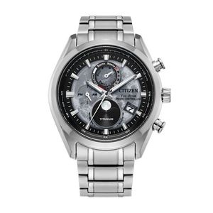 Mens Tsuki-Yomi A-T Eco-Drive Silver-Tone Super Titanium Watch Gray Dial Product Image