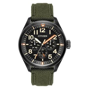 Mens Garrison Eco-Drive Black & Green Cordura Strap Watch Black Dial Product Image