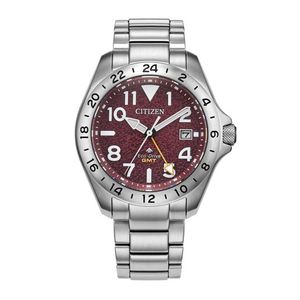 Mens Promaster Land GMT Eco-Drive Silver-Tone Stainless Steel Watch Red Dial Product Image