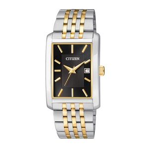Mens Quartz Two-Tone Stainless Steel Rectangle Watch Black Dial Product Image