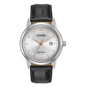 Mens Corso Eco-Drive Silver & Black Leather Strap Watch Silver Dial Product Image