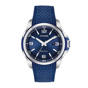 Mens Sport Casual Eco-Drive Silver & Blue Polyurethane Strap Blue Dial Product Image