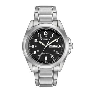Mens Garrison Eco-Drive Stainless Steel Watch Black Dial Product Image