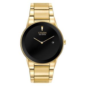 Mens Axiom Eco-Drive Gold-Tone Stainless Steel Watch Black Dial Product Image