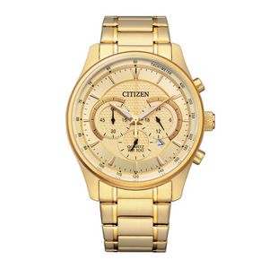 Mens Quartz Chronograph Gold-Tone Stainless Steel Watch Champagne Dial Product Image