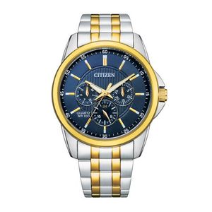 Mens Quartz Two-Tone Stainless Steel Watch Navy Dial Product Image