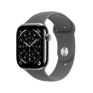 Apple Watch Series 11 GPS + Cellular 46mm Natural Titanium Case with Stone Gray Sport Band - S/M Product Image