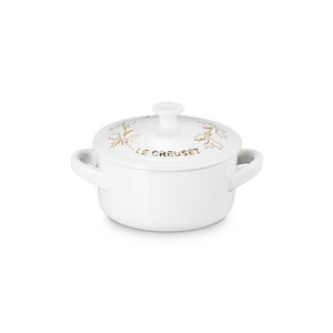 8oz Holly Collection Mini Round Cocotte w/ Gold Applique White Product Image