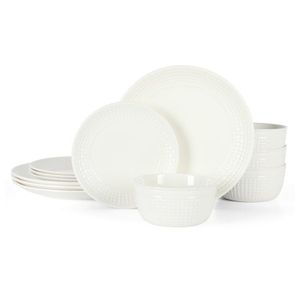 Basket Weave 12pc Dinnerware Set White Product Image
