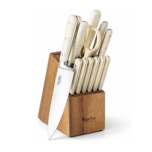 Eastwalk 14pc Forged Handle Acacia Knife Block Set. Linen Product Image