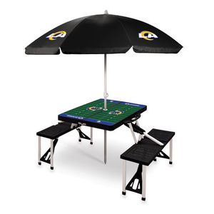Picnic Table Portable Folding Table w/ Seats & Umbrella - Los Angeles Rams Black Product Image