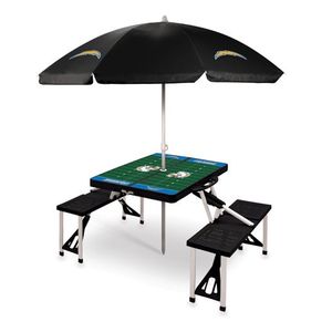 Picnic Table Portable Folding Table w/ Seats & Umbrella - Los Angeles Chargers Black Product Image