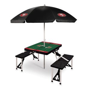 Picnic Table Portable Folding Table w/ Seats & Umbrella - San Francisco 49ers Black Product Image
