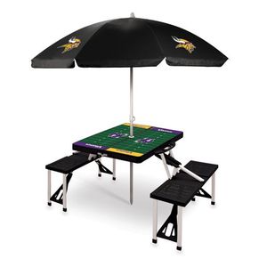 Picnic Table Portable Folding Table w/ Seats & Umbrella - Minnesota Vikings Black Product Image