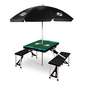 Picnic Table Portable Folding Table w/ Seats & Umbrella - Miami Dolphins Black Product Image