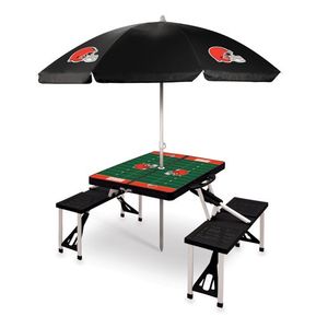 Picnic Table Portable Folding Table w/ Seats & Umbrella - Clevland Browns Black Product Image