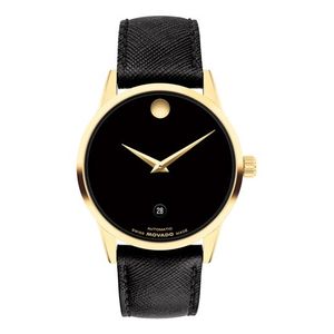 Mens Museum Classic Automatic Gold & Black Leather Strap Watch Black Dial Product Image