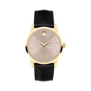 Ladies Museum Classic Automatic Gold & Black Leather Strap Watch Gray Dial Product Image