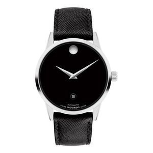 Ladies Museum Classic Automatic Silver & Black Leather Strap Watch Black Dial Product Image