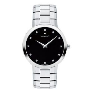 Mens Faceto Silver-Tone Stainless Steel Watch w/ Diamond Markers Black Product Image