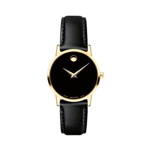 Ladies Museum Classic Gold & Black Leather Strap Watch Black Dial Product Image