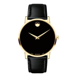 Mens Museum Classic Gold & Black Leather Strap Watch Black Dial Product Image