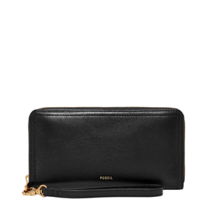 Fossil Women's Logan Leather RFID Zip Around Clutch Wallet Black Product Image