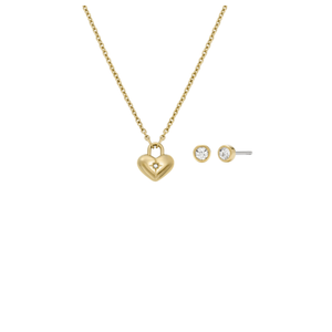 Fossil Sadie Gold-Tone Stainless Steel Heart Necklace and Earrings Gift Set Product Image