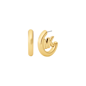 Michael Kors Large Logo Charm Hoop Earrings in Gold Product Image
