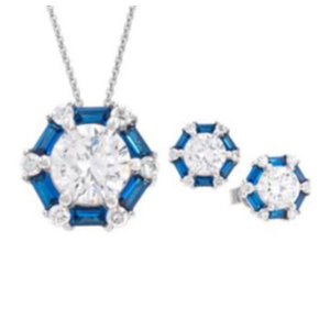 Antwerp Sterling Silver Baguette Blue Earrings and Necklace Set Product Image