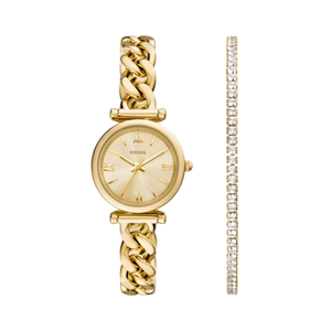 Fossil Women's Carlie Mini Three-Hand Gold-Tone Stainless Steel Watch and Bracelet Set Product Image