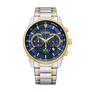 Mens Quartz Chronograph Two-Tone Stainless Steel Watch Blue Dial Product Image