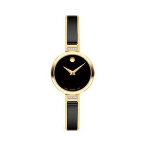 Ladies Moda Black & Gold-Tone SS Bangle Watch w/ Diamond Lugs Black Dial Product Image