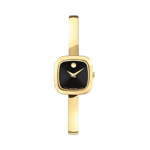 Ladies Museum Bangle Square Gold-Tone Stainless Steel Watch Black Dial Product Image