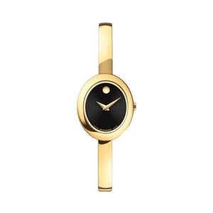 Ladies Museum Bangle Oval Gold-Tone Stainless Steel Watch Black Dial Product Image