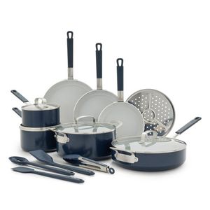 Bobby Flay Professional Ceramic Nonstick Aluminum 16pc Cookware Set, Oxford Blue Product Image