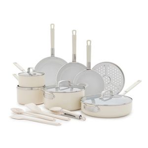 Bobby Flay Professional Ceramic Nonstick Aluminum 16pc Cookware Set Cream Product Image
