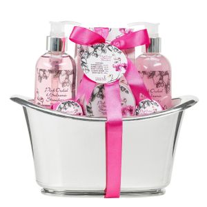 Pink Orchid Strawberry Silver Tub Spa Set Product Image
