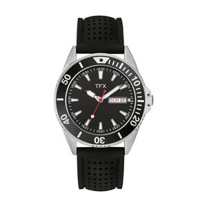Mens TFX Silver & Black Rubber Strap Watch Black Dial Product Image