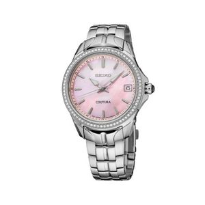 Ladies Coutura Silver-Tone Stainless Steel & Diamond Watch Pink MOP Dial Product Image