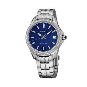 Ladies Coutura Silver-Tone Stainless Steel & Diamond Watch Dark Blue MOP Dial Product Image