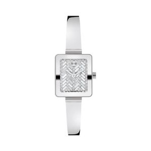 Ladies BOLD Bangle Mini Silver-Tone Stainless Steel Square Watch Crystal Dial Product Image